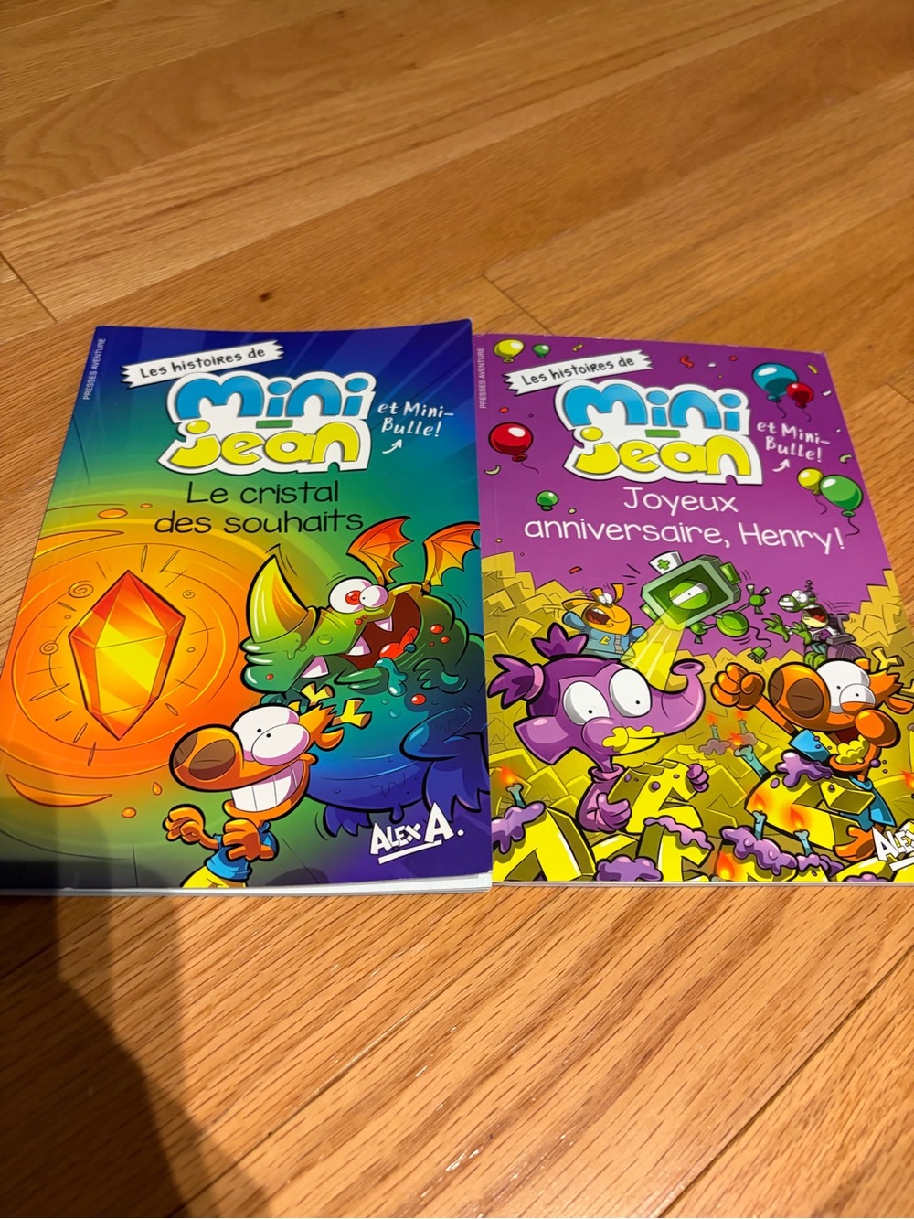Pair of French Mini-Jean Children's Books - Bright Green & Purple Covers